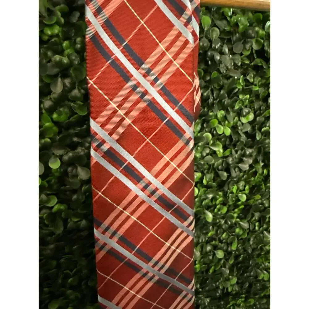Express Silk Plaid Necktie, Classic, Red, 60.5in